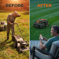 28-Volt 7 In. Robot Lawn Mower, Brushless Wheel Motors, Cloudhawk App and Wifi Control, 1/3 Acre — Before & After