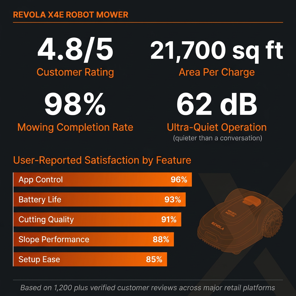 28-Volt 8 In. Cutting Width Robot Lawn Mower Revola X4E Mower, Brushless Wheel Motors, Cloudhawk App and Wifi Control — Results & Stats