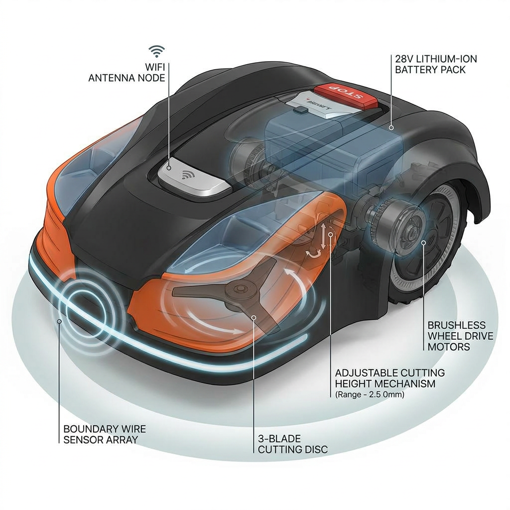 28-Volt 8 In. Cutting Width Robot Lawn Mower Revola X4E Mower, Brushless Wheel Motors, Cloudhawk App and Wifi Control — How It Works