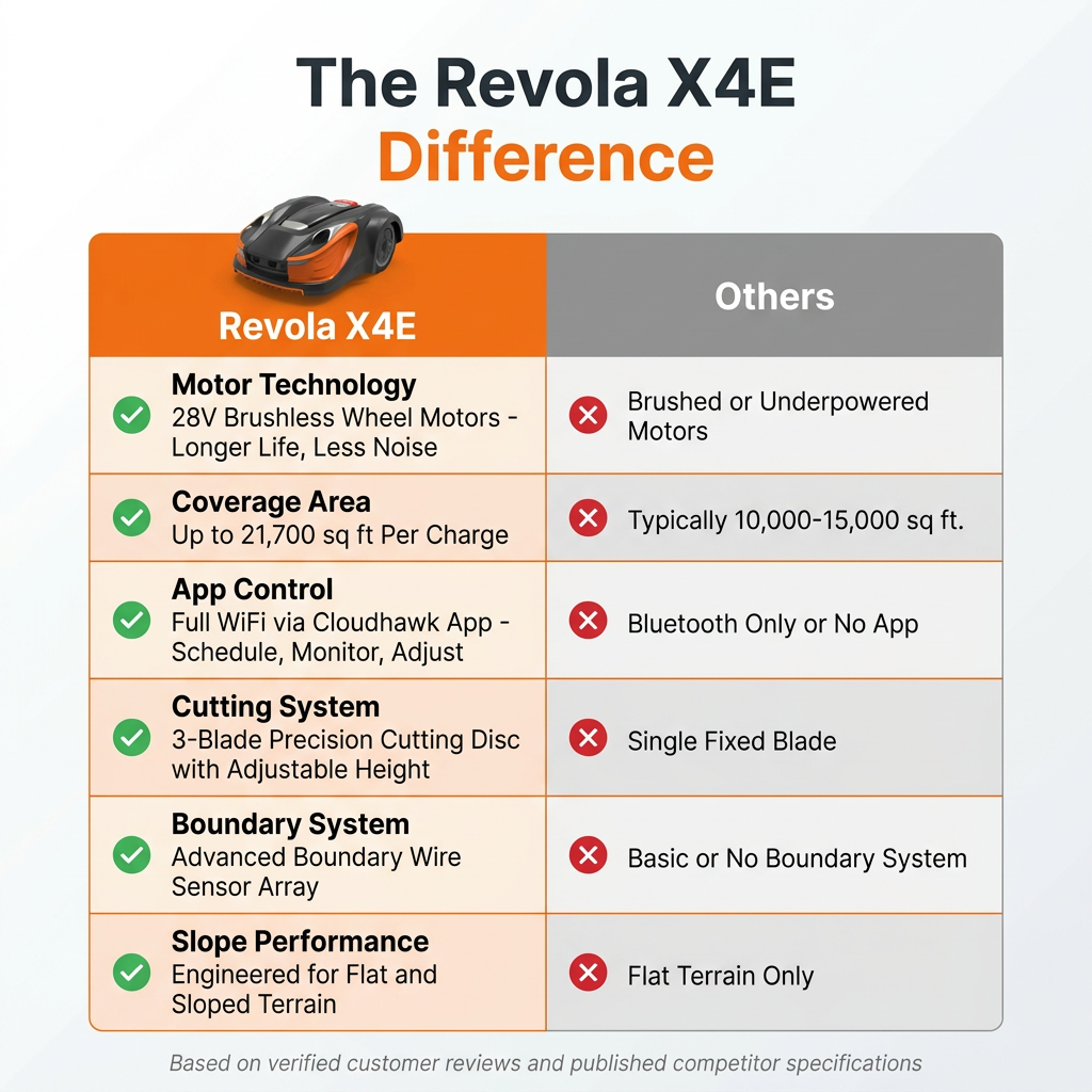 Robot Lawn Mower Engineered for Hands-Free Care, 28V Brushless Motors, WiFi Control, 0.5 Acre Coverage — Comparison